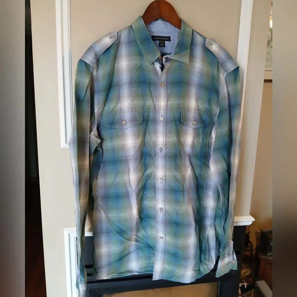 BANANA REPUBLIC Button Down Plaid Dress Shirt Men's Size Large